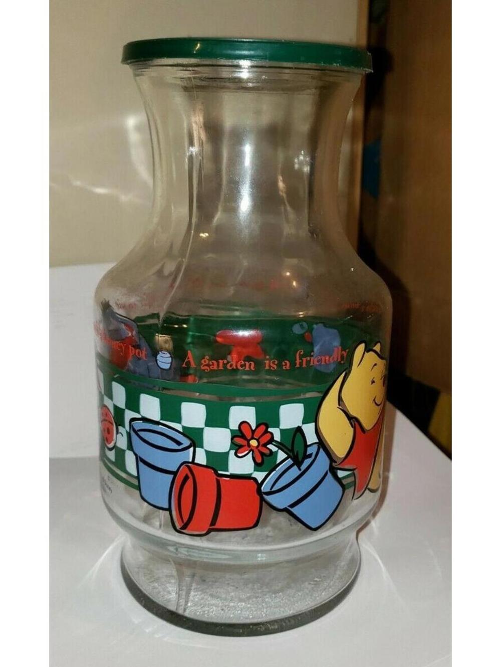 Vintage Winnie The Pooh Glass Jug With Lid Collectible Storage Jar - Picture 4 of 4